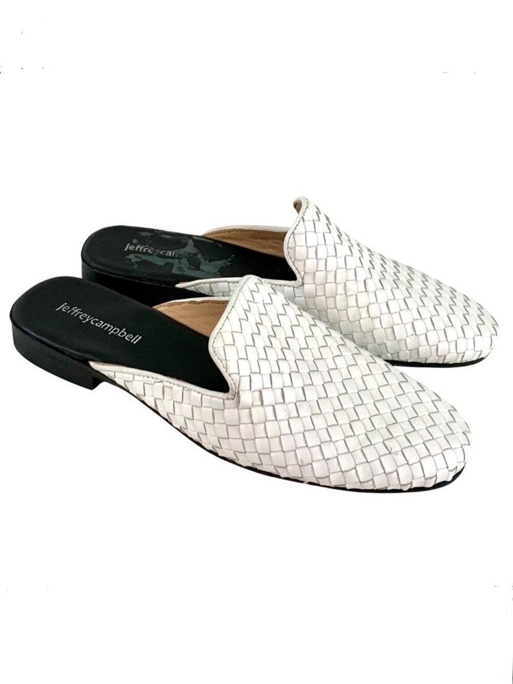 Jeffrey Campbell Geode White Woven Leather Mules Slip-On Flats 6 Handmade Luxury